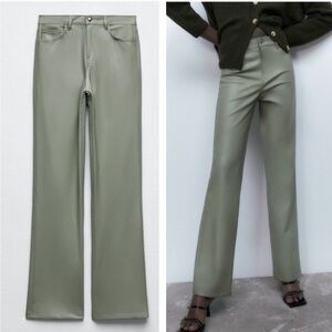 NWT Zara Faux Leather Pants, Sage Green